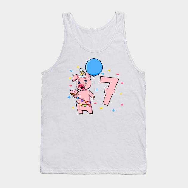 I am 7 with pig - kids birthday 7 years old Tank Top by Modern Medieval Design